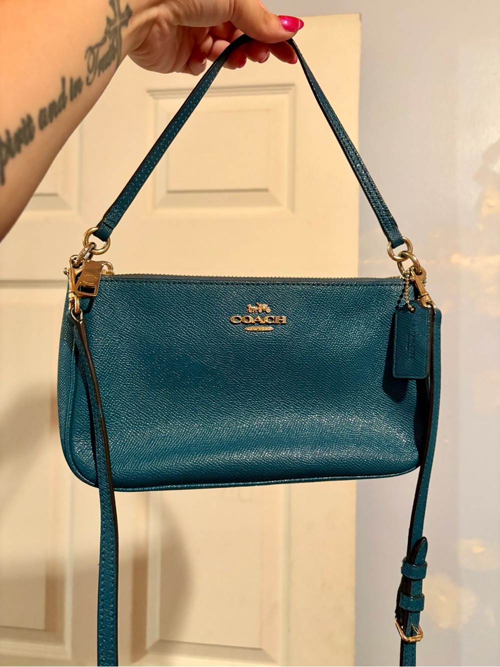 COACH Teal Small Leather Shoulder Bag/Crossbody Purse